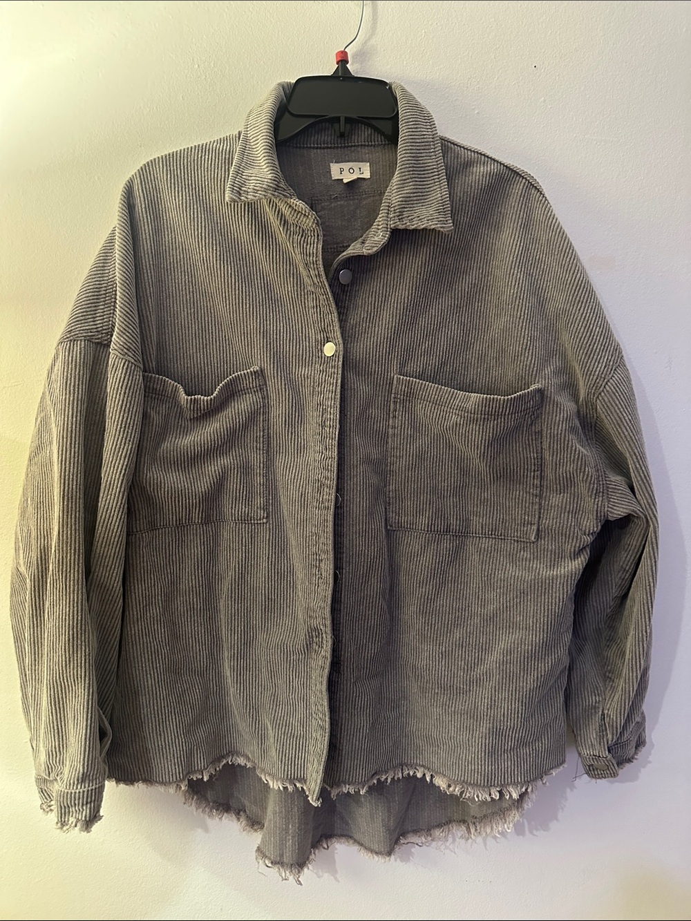 POL Oversized Gray Corduroy Button-Up Jacket - Preloved